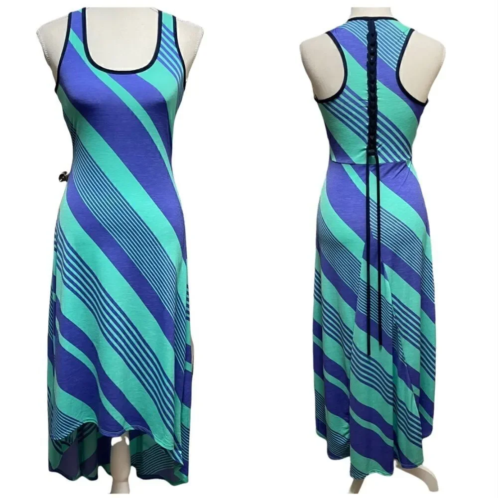 Silvergate Green Purple Striped High-Low Dress SMALL - Picture 1 of 15